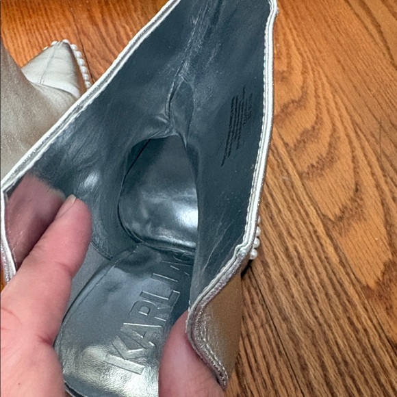 KARL LAGERFELD PARIS Cyron Leather Stiletto Booties Silver 8.5 - Picture 11 of 16